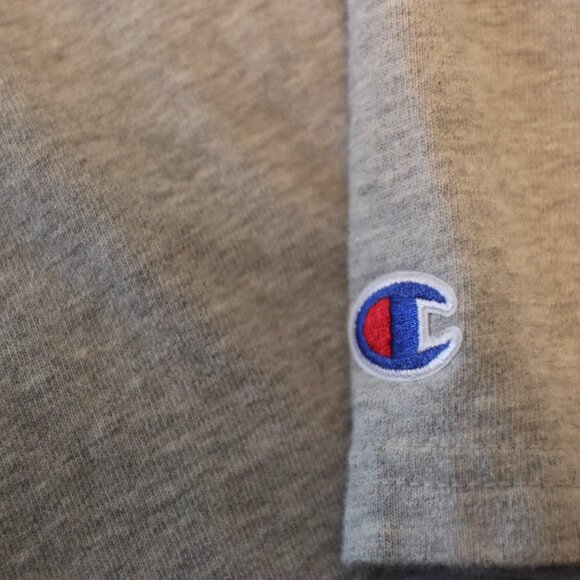 Champion Script Logo Wrap Around T-Shirt Heather Grey Short Sleeve Size Large - Picture 4 of 11